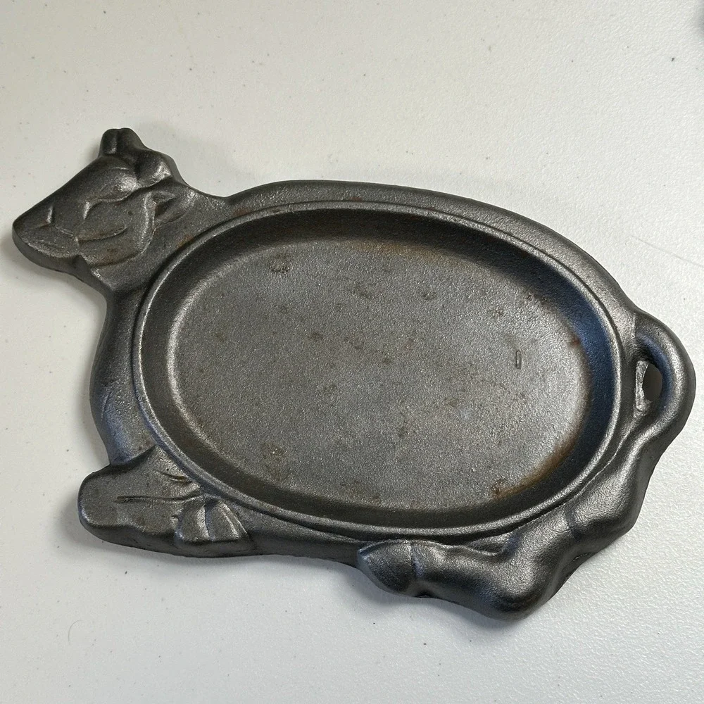 Vintage Cast Iron Bull Steer Tray Steak Fajita Sizzler Platter